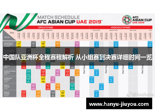 中国队亚洲杯全程赛程解析 从小组赛到决赛详细时间一览 中国队亚洲杯全程赛程解析 从小组赛到决赛详细时间一览