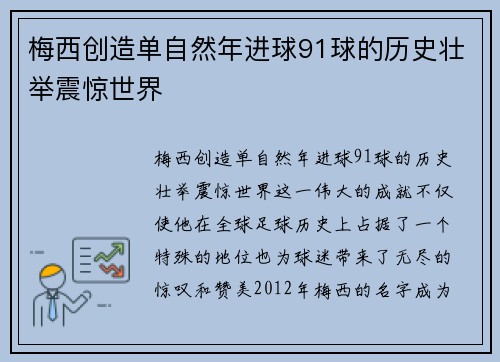 梅西创造单自然年进球91球的历史壮举震惊世界